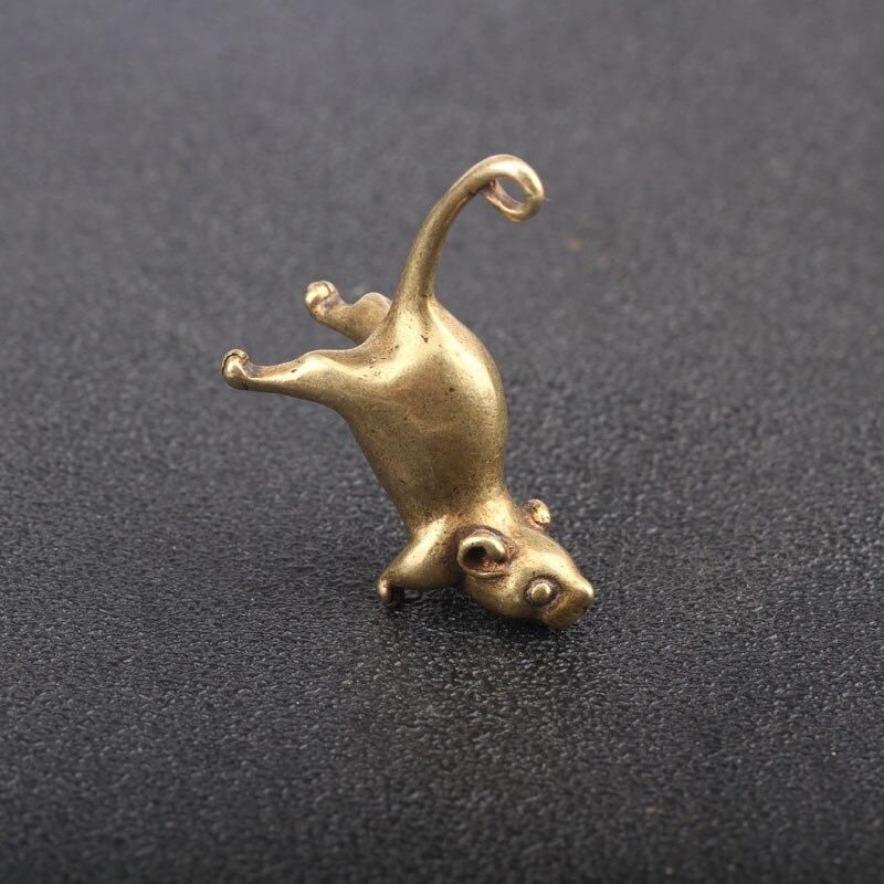 Vintage Brass Cute Cartoon Rat Car Keychain Pendants Copper Long Tail Mouse Key Ring Hanging Trinkets Chinese Rat New Year