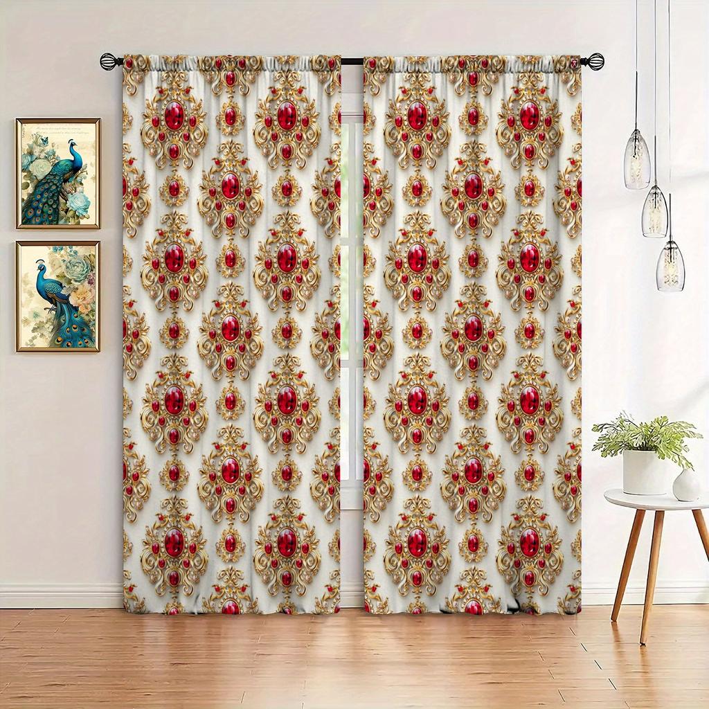 2pcs Ruby Printed Curtain for Home Decor - Rod Pocket Window Treatment for Bedroom   Office   Kitchen   Living Room   and Study