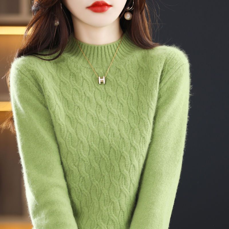 Пуловер, женский свитер с полувысоким воротником, осенне-зимний крученый кашемировый свитер, женский свитер свободной вязки снизу