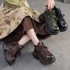Ретро ботильоны из натуральной кожи на толстой подошве, удобные, на боковой молнии, женская обувь на платформе