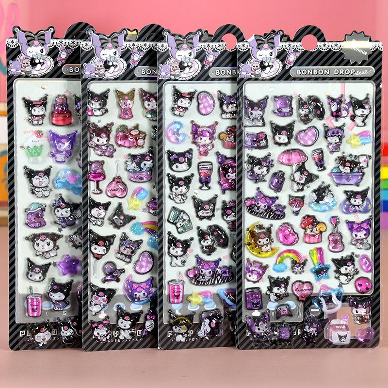 4 PCS Cartoon Sanrio Characters Kuromi Stickes 3D Stereo Crystal Sticker Handbook DIY Cute Creative Stickers