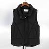 Women Autumn Winter Cotton Padded Waistcoat Stand Collar Sleeveless Vest Jacket Pockets Zipper Buttons Placket Windproof Warm Vest Coat