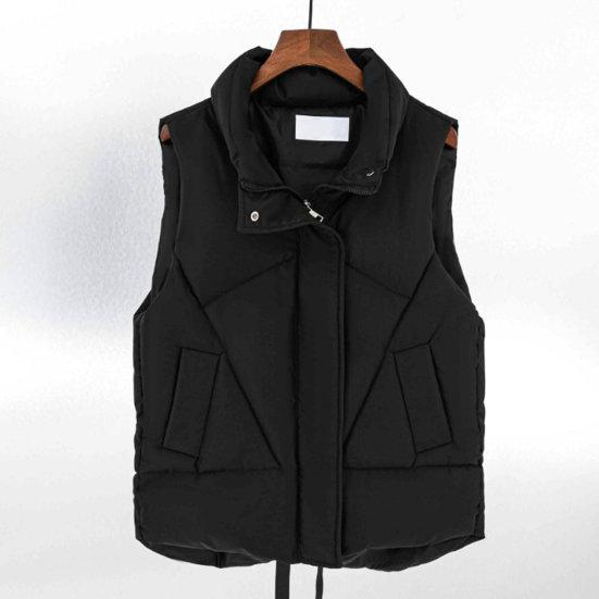 Women Autumn Winter Cotton Padded Waistcoat Stand Collar Sleeveless Vest Jacket Pockets Zipper Buttons Placket Windproof Warm Vest Coat