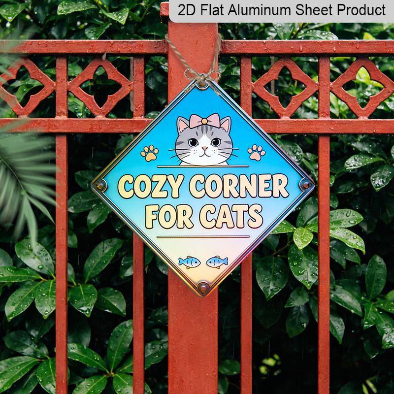 2D Flat, 1pc Vintage Cat-Themed Metal Wall Decor - Retro Aluminum Sign Suitable for Office, Bedroom - Minimalist Cat Resting with Hanging