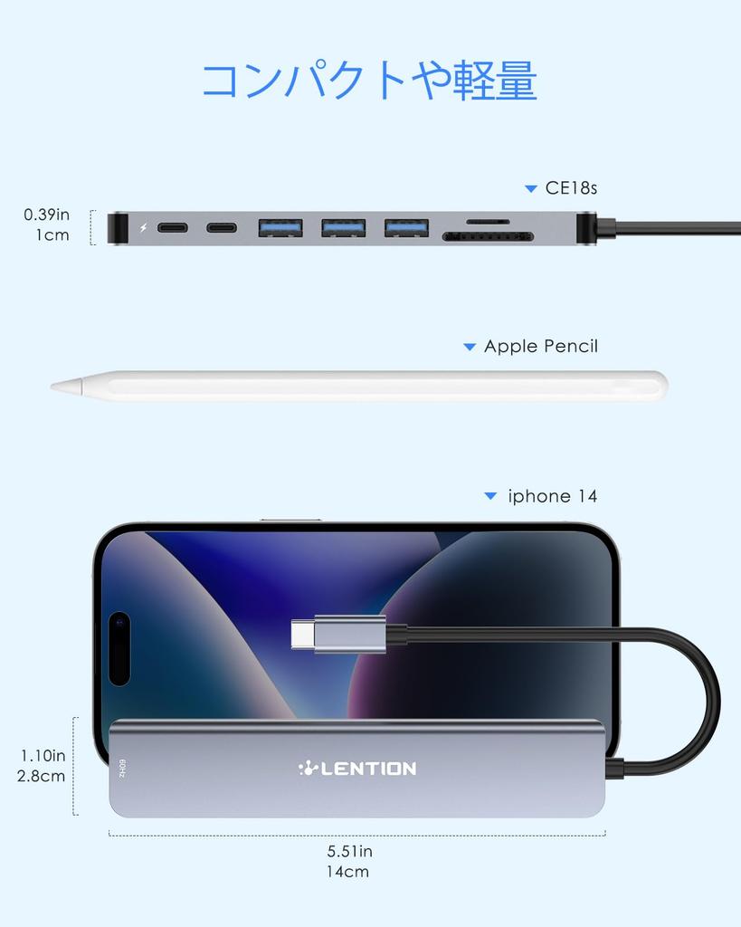 LENTION 8in1 USB C Hub 100W PD Power Supply Micro Card Reader USB High Speed Data Transfer HDMI Conversion Adapter Slim Small Compatible with MacBook