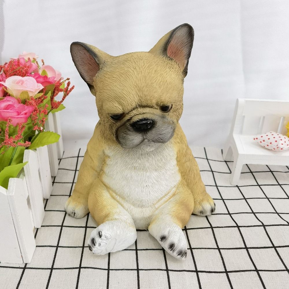 Cartoon Sleeping Puppy Ornaments Cute Simulation Animal Sculptures Bulldog Puppy Statues Courtyard