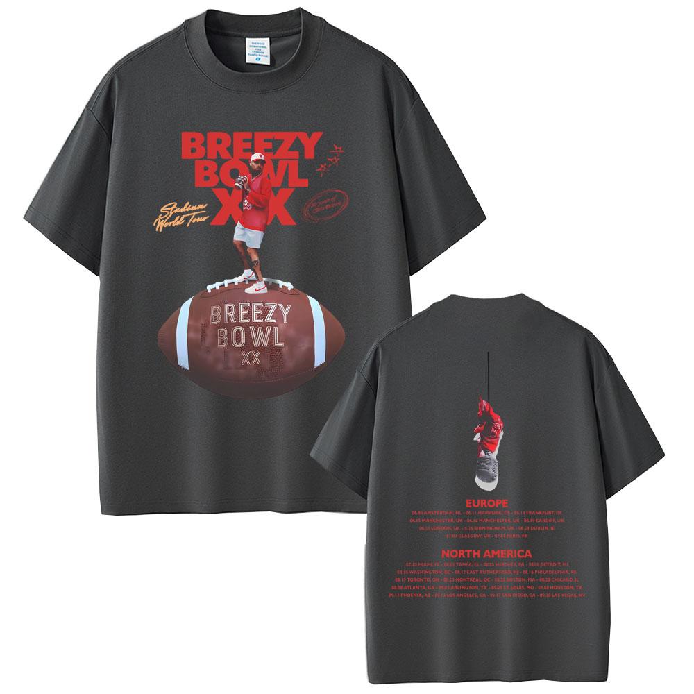 Hot Sale Rapper Chris Brown Breezy Bowl XX Tour Tshirt Unisex Fashion Rap Pop Music T Shirt Unisex Women Hip Hop Retro Tshirts