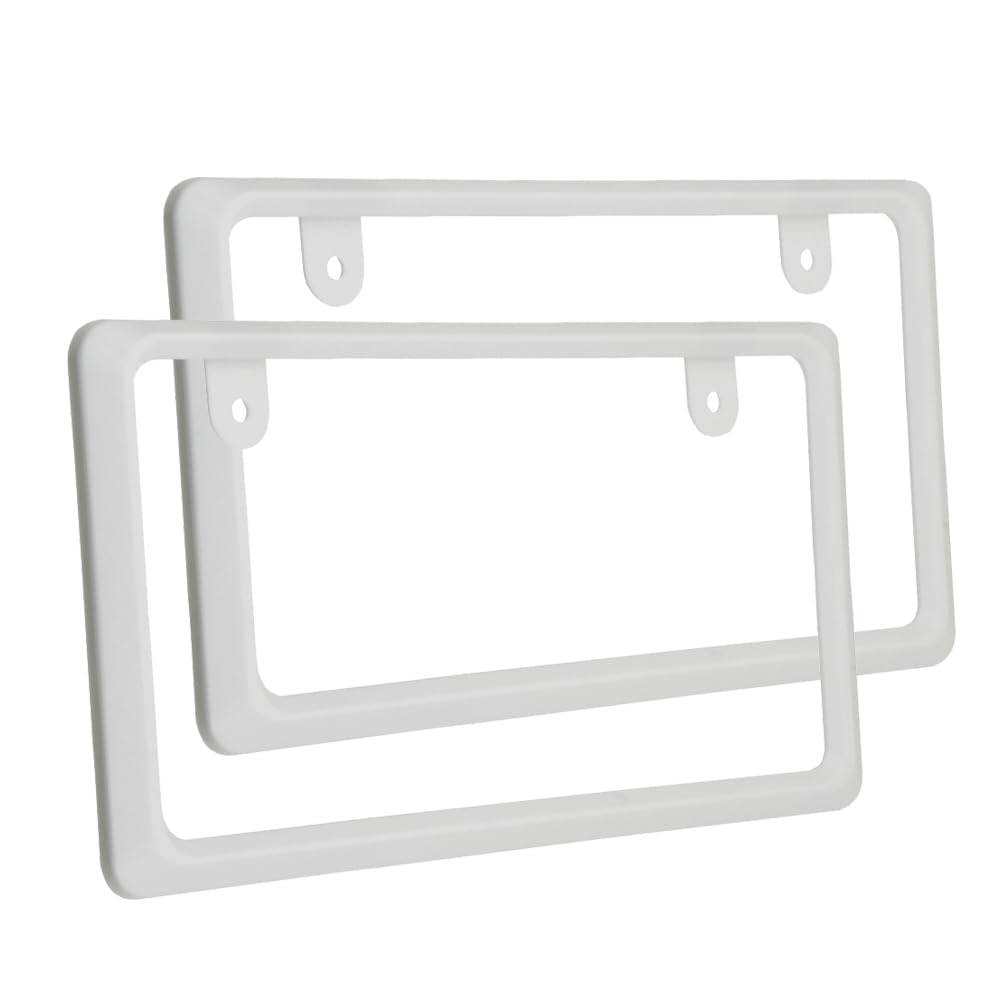 NanoSight License Plate Frame, Gloss White, Light Car, Ordinary Car, Looks Small, Yellow Edge Concealed (Gloss White, 2 Pieces)