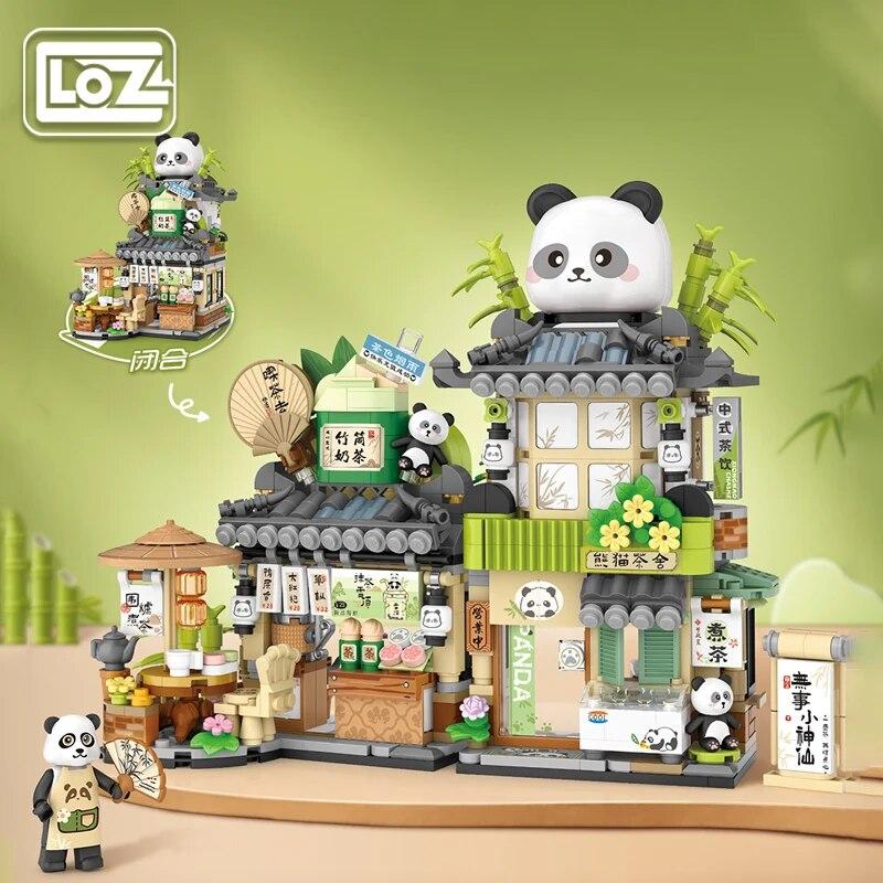 Loz Bear Кофейня Панда Чайный домик Чайный домик Складной вид на улицу Национальная мода Строительные блоки из мелких частиц БЕЗ КОРОБКИ