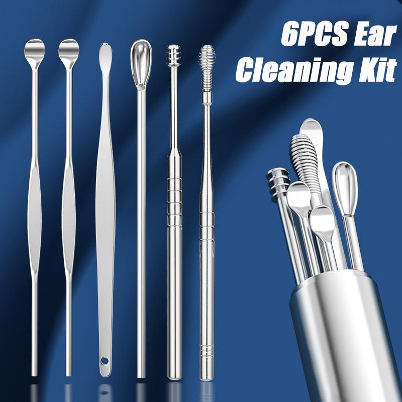 Набор для чистки ушей из нержавеющей стали серебристого цвета, 6 шт., инструменты для удаления ушной серы
