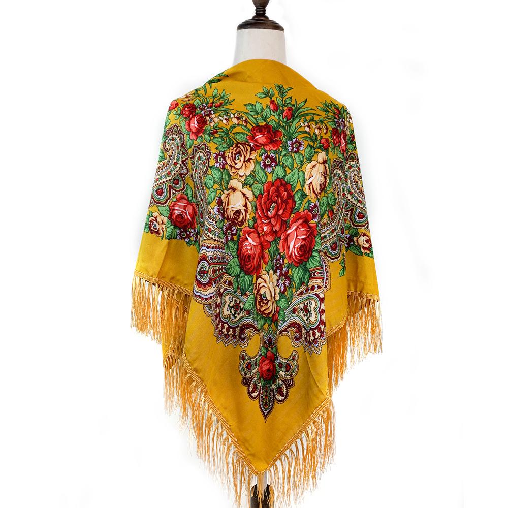 Ethnic Style Peony Tassel Shawl: Cotton Headscarf for Women - Warm Autumn/Winter Square Scarf & Sunscreen