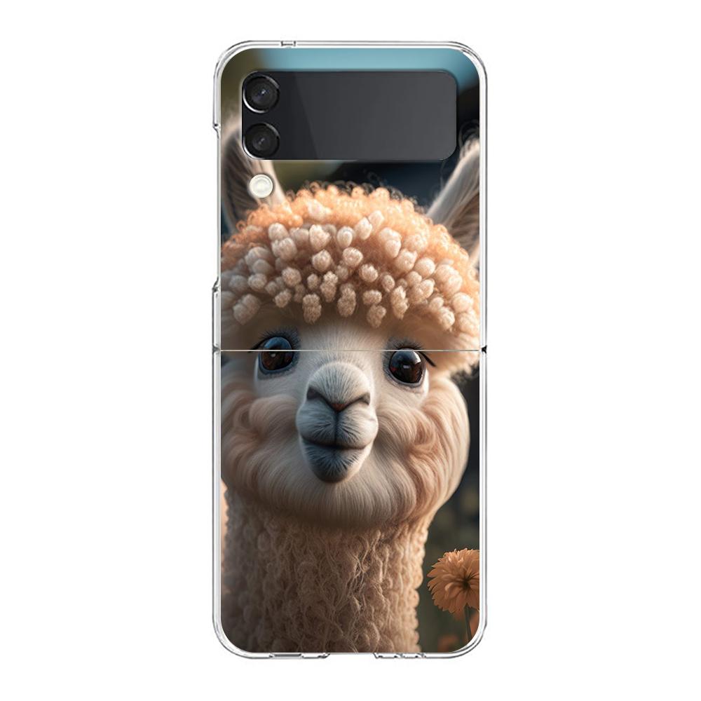 Phone Cover For Samsung Galaxy Z Flip 6 5 4 Case Transparent For Samsung Z Flip 3 Hard PC Foldable Shell Cute Alpaca Donkey Bags