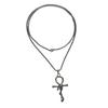 Retro snake-shaped cross pendant necklace, European and American fashion long collarbone chain, niche personalized design item