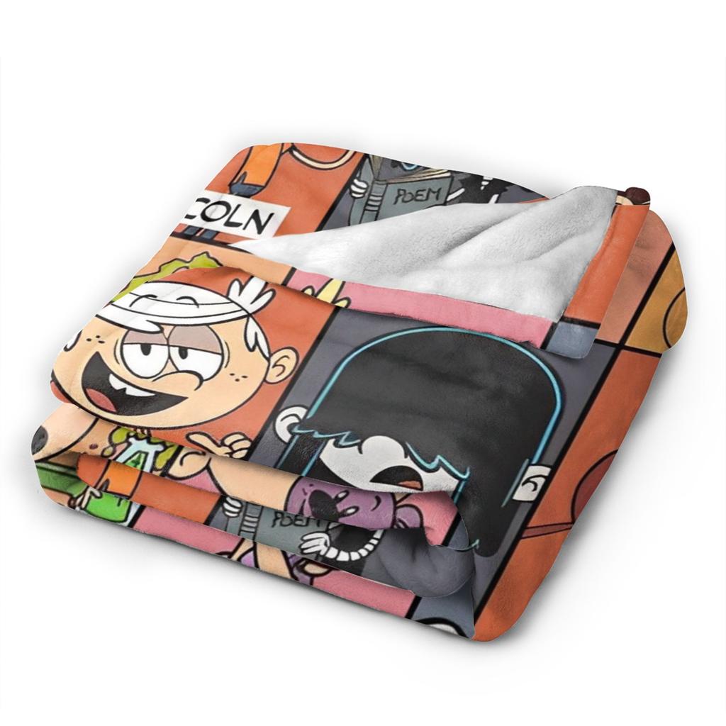 L-Loud Houses Family Cartoon Plush Throw Blanket For Couch Chair Sofa Bed Airplane Travel Flannel Bedspread Bed Cover