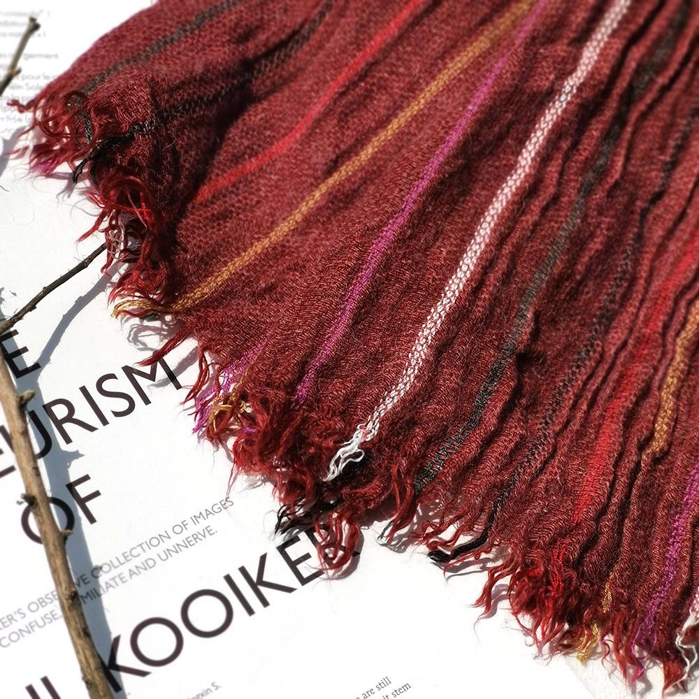 Custom-spun Autumn and Winter New Wool Scarf Women's Striped Yarn-dyed Warm Scarf Retro Literary and Versatile Shawl Decoration