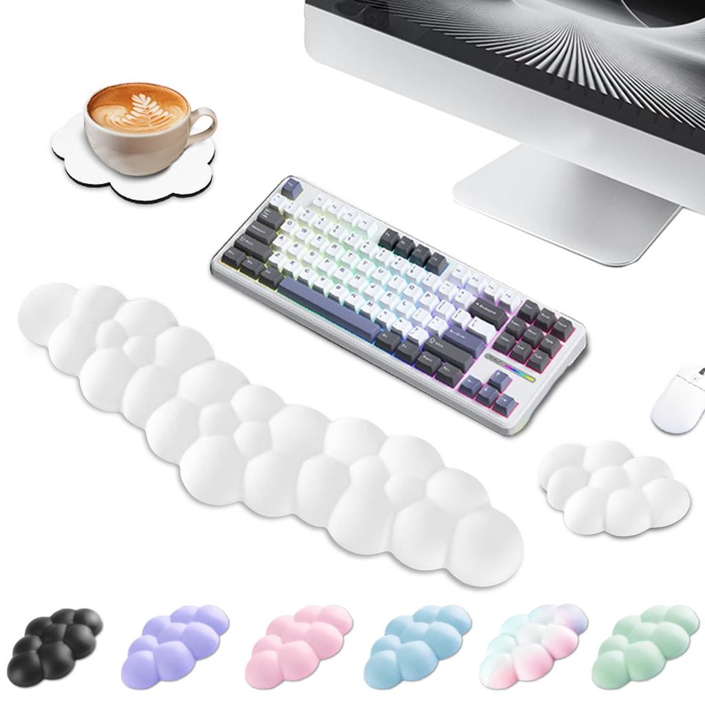 Sushret Cloud Wrist Rest Keyboard Mouse Memory Foam Palm PU Leather Ergonomic Cute Mouse Wrist Desk Accessory & Set, Rest, Material, Design,