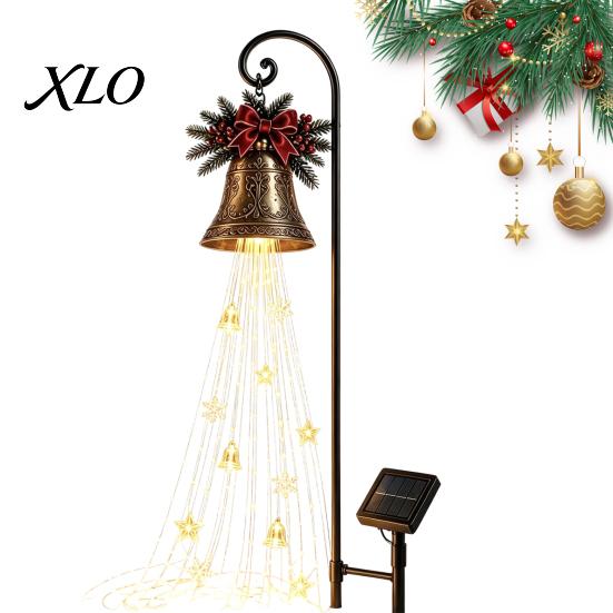 Winter Festive Yard Accents Christmas Bell Cascade Solar Light for Decor, Warm White Cascading Decorative Patio Lights Garden Stake Lawn Pathway Front