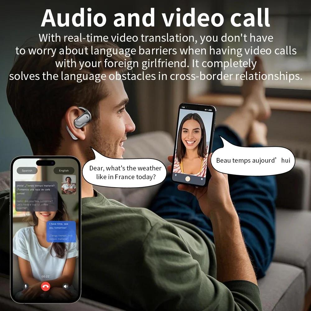 AI-переводящие наушники на 198 языков, Bluetooth V6.1 Наушники-переводчик, Умный режим Сенсорный экран Наушники в реальном времени Подходят для работы