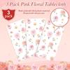3 Pcs Spring Floral Tablecloth, Pink Wildflower Plastic Disposable Tablecloth Rectangle Table Covers for Easter, Birthday, Wedding, Baby Shower, Tea