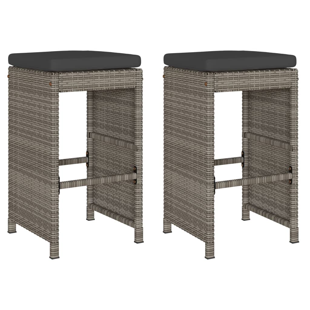 Garden Bar Stool with Cushions 2 pcs Grey Poly Rattan