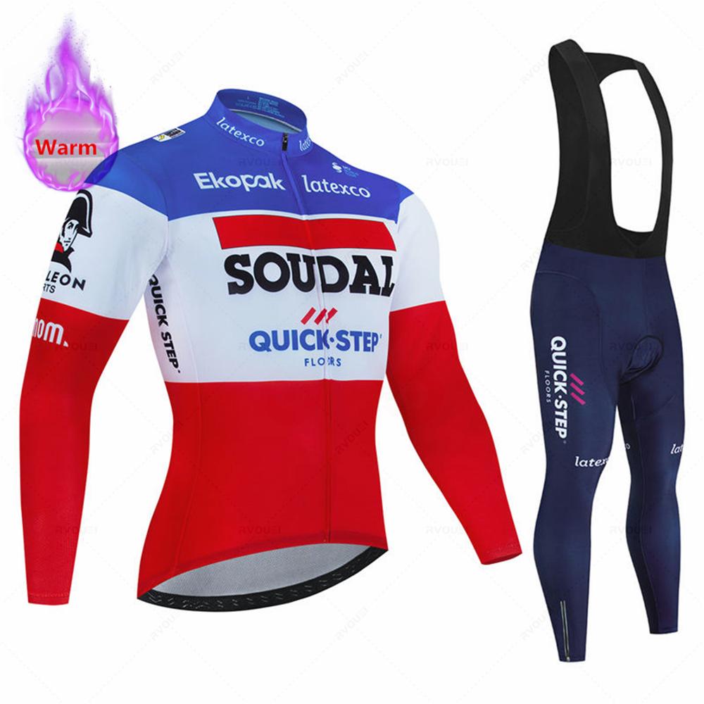 2026 Команда Soudal Quick Step Мужская Зимняя Велосипедная Одежда С Длинным Рукавом Термофлис Велосипедная Майка Комплект MTB Теплая Одежда для Велосипеда Мужская