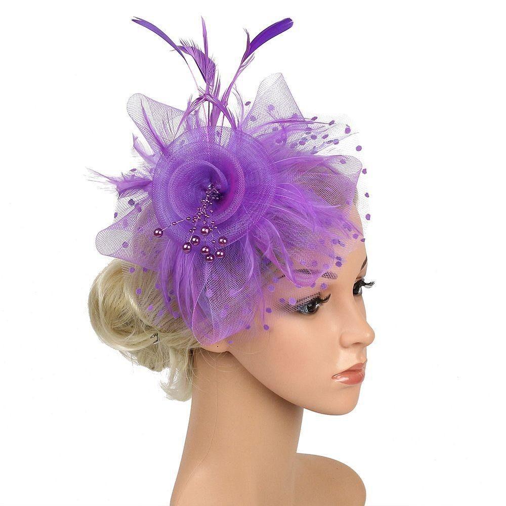 Polka Dot Feathers Fascinator Hat Elegant Bride Headdress Vintage Tea Party Mesh Hair Band Wedding