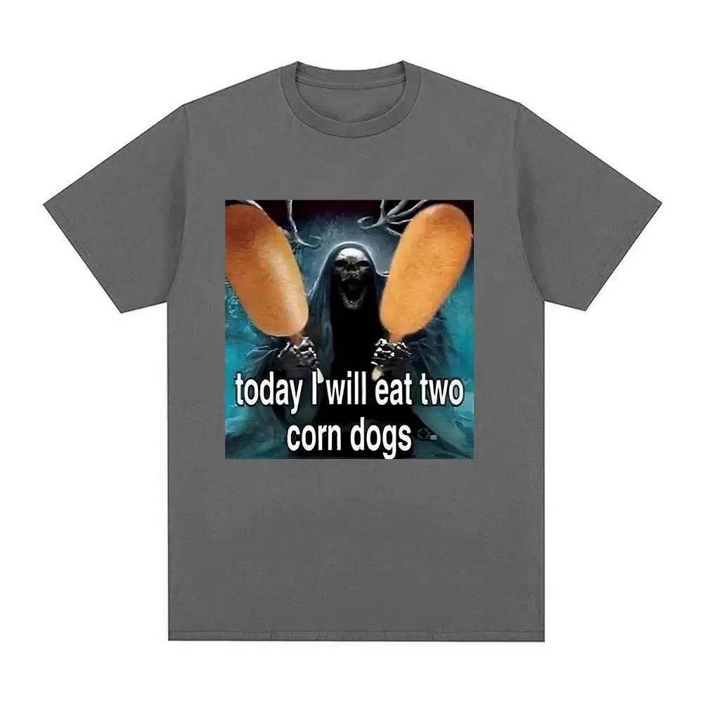 Today I Will Eat Two Corndogs Graphic T-Shirt Skeleton Meme Vintage Gothic Short Sleeve T-shirts Cotton Oversized T Shirts