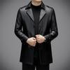 Autumn and Winter New Fashion Casual Plus Velvet Mid-length Leather Jacket Men's Suit Collar Temperament Leather Windbreaker