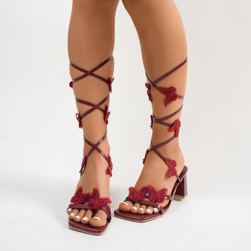 Women Sexy Ankle Sandals Elegant Comfortable Designer Shoes Transparent Platform Summer Butterfly Lace-up High Heels Sandals