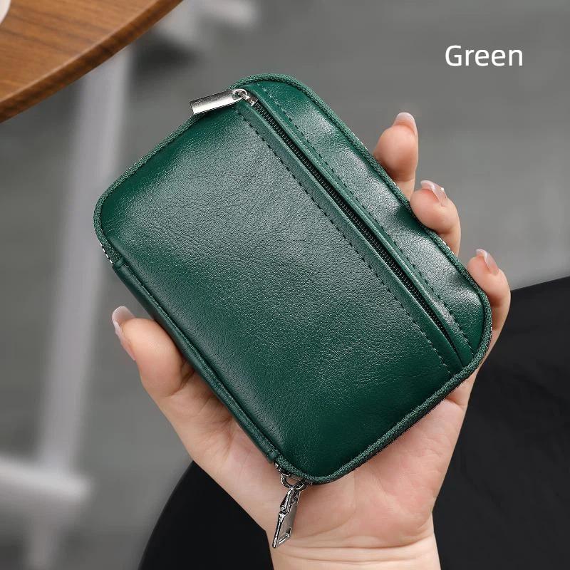 Minimalist Leather Key Organizer Pouch with Multiple Compartments Zipper Closure Slim Key Holder for Business Travel Gift