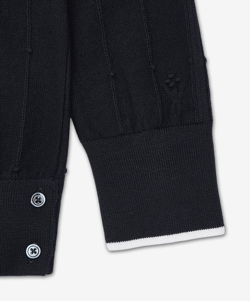 Thom Browne Merino Wool Bobble Stitch Lace Trim Cardigan - Navy / Fkc697By1051415