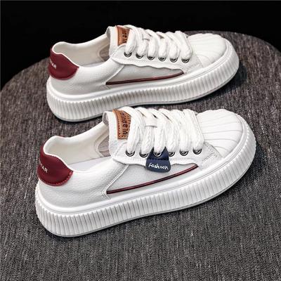 Кожаные белые туфли женские на платформе бисквитные туфли ранняя осень новые универсальные туфли с ракушечным носком повседневные кроссовки