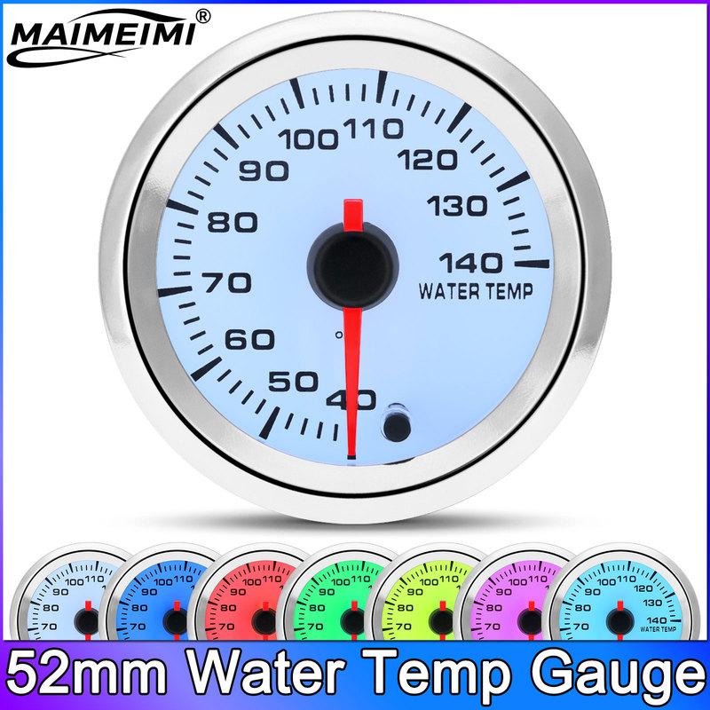 52mm Car Water Temperature Gauge + 10mm Water Temp Sensor 7 Colors Backlight 40~140 Celsius Water Temp Meter Thermometer