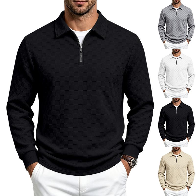 Men S Long Sleeve Polo Shirt American Casual Half Zip Turn Down Collar Top