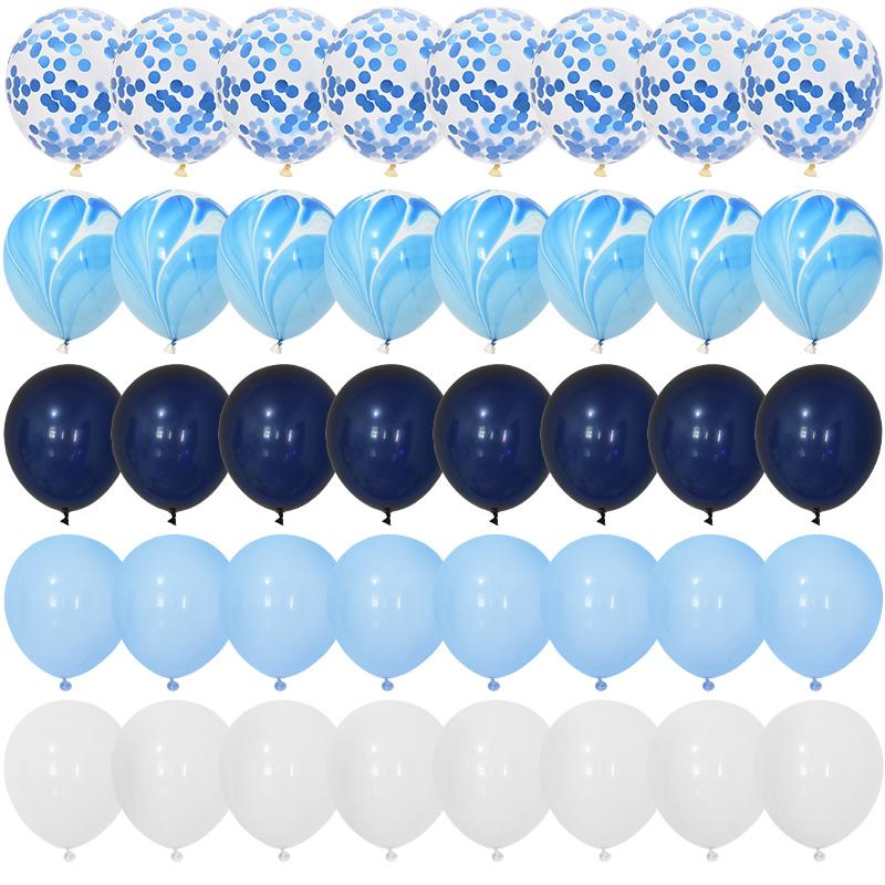 40Pcs Blue Balloons Set Agate Marble Metallic Confetti Balloon for Kids Birthday Party Baby Shower Graduation Decoration Wedding
