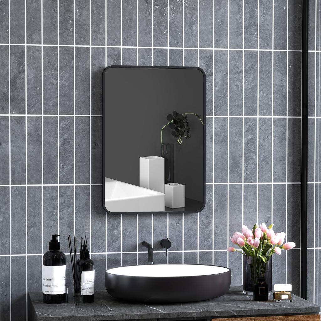 Rectangular Bathroom Mirror With Metal Frame Decorative Mirror For Bedroom Dining Room Or Entrance 50x70 Cm Black