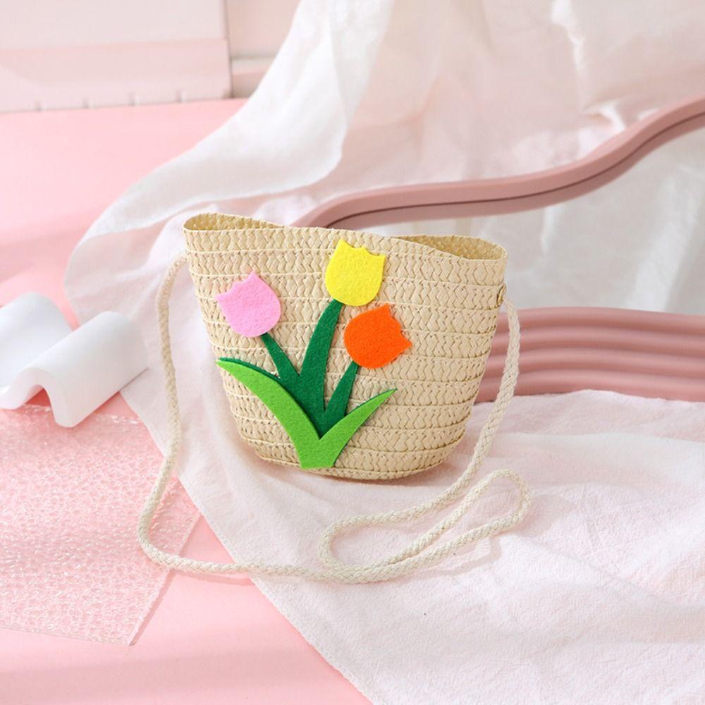 Соломенная сумка через плечо с цветочным принтом, кошелек для монет, симпатичная сумка через плечо для девочек и детей