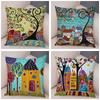 Colorful Cartoon House Pillowcase Retro Country Colors Urban Sofa Cushion Cover Home Car Decoration