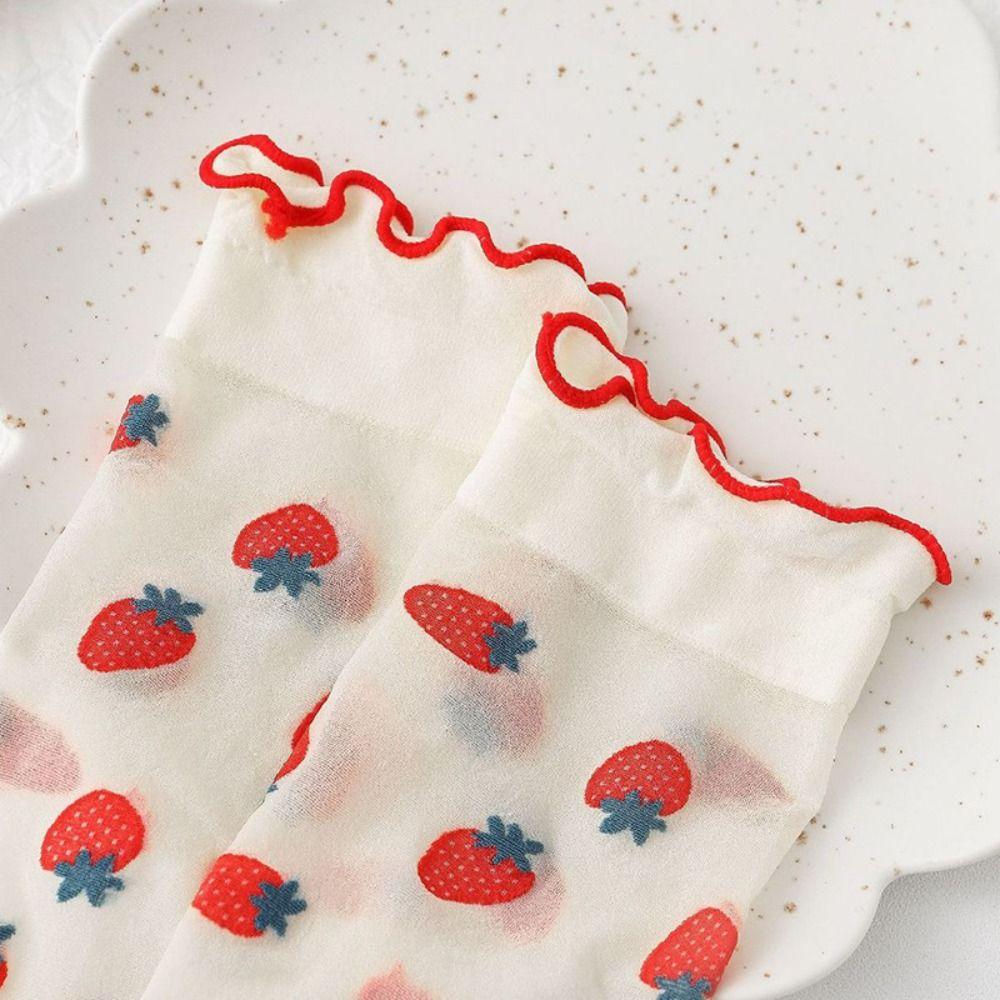 Cherry Transparent Flower Ruffle Socks Avocado Fruit Mesh Tulle Mid Tube Socks Streetwear