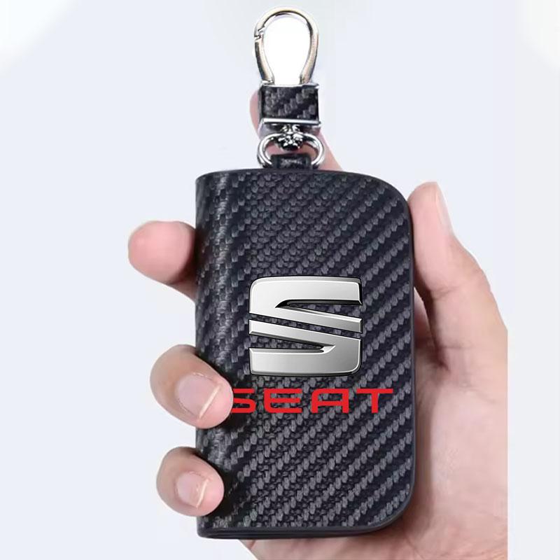 wszp1 Car Key Bag Carbon Fiber Key Holder Keyring Wallet Zipper For Seat Leon Ibiza Alhambra Exeo Altea Arona Mii IBL Car Accessories