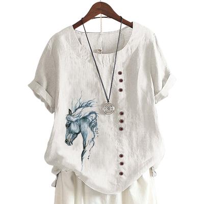 Современная женская хлопковая футболка с привлекательным принтом и яркими пуговицами