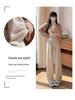 145cm Rainbow Knit Sticky Rice Wide-Leg Pants for Women, Petite, Autumn/Winter 2025, Floor-Length, Loose Fit.