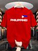 100 Cotton Unisexs Casual Loose And Fashionable Philippine Flag Pattern Printed Comfortable Short Sleeved Round Neck Tshirt Top