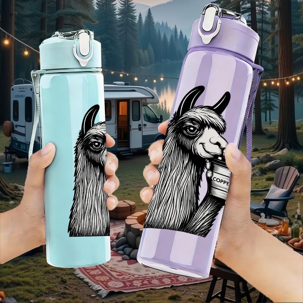 1PC Llama Middle Finger Art 750ml Color Plastic Sports Water Bottle Leakproof Flip Straw Lid Suitable for Sports Office Home Use