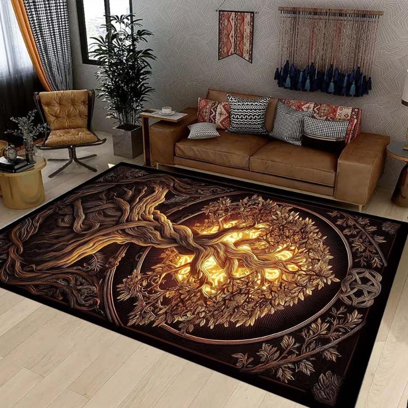 Luxurious Life Tree Pattern Area Rug Vintage Retro Style Leaf Root Design Home Decor Soft Mat Non-slip Carpet for Living Room