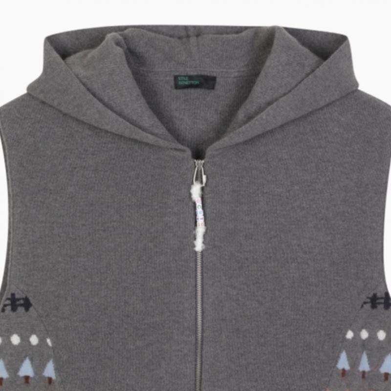  Benetton Жаккардовый трикотажный жилет с капюшоном на молнии Bakva1461