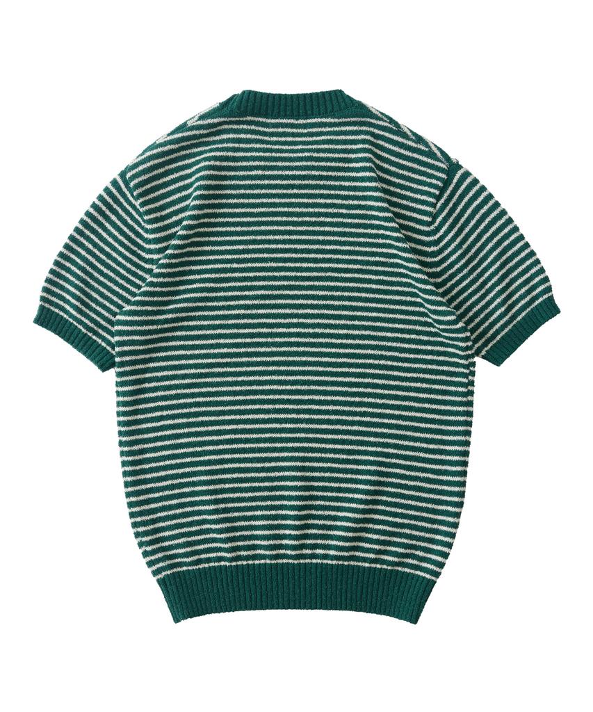 ANALOG MOOD Marine Stripe Round Short Sleeve Knit (Green)