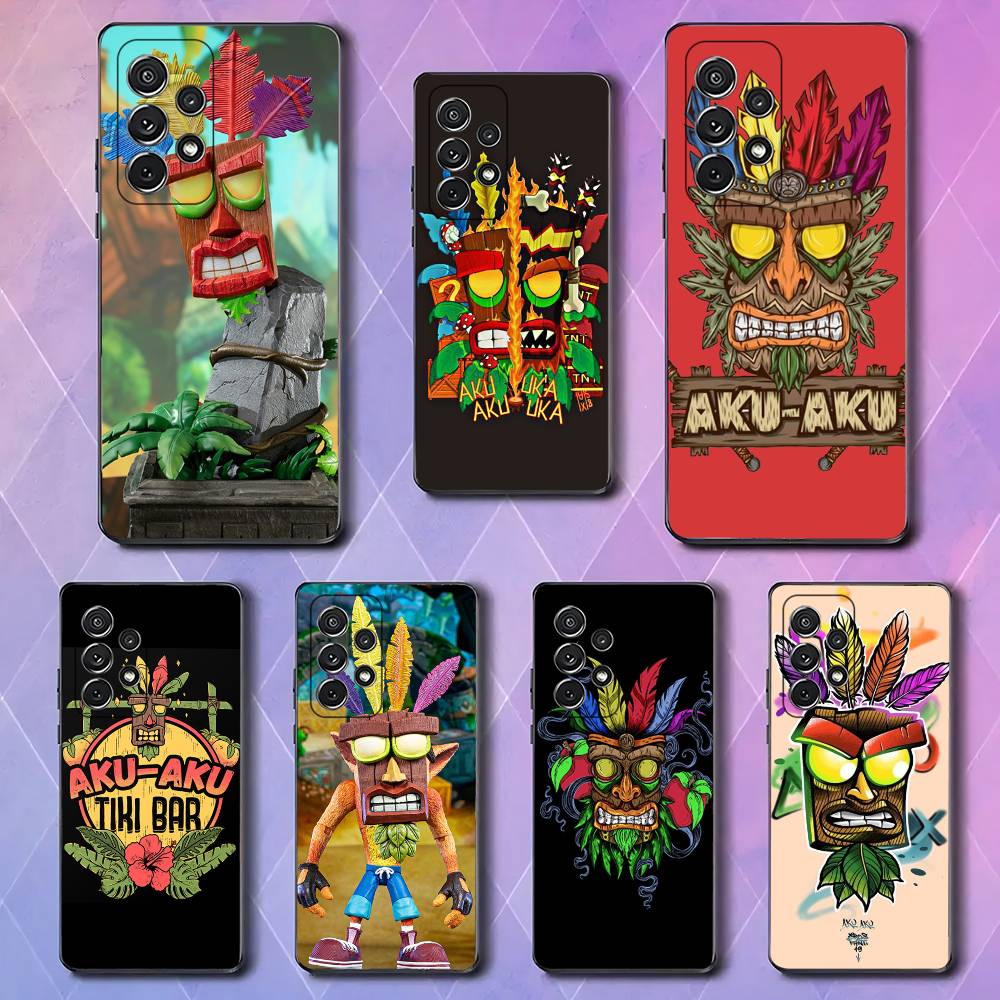 Aku Aku Crash For Samsung Galaxy S25 S24 S23 Ultra S22 S21 Plus S20 Black Soft Silicone Protective Case