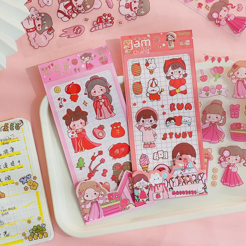 Waterproof PET Stickers for Costumes, Astronauts, Cute Characters, Animals, and Japanese and Korean INS Style Notebook Decorations.
