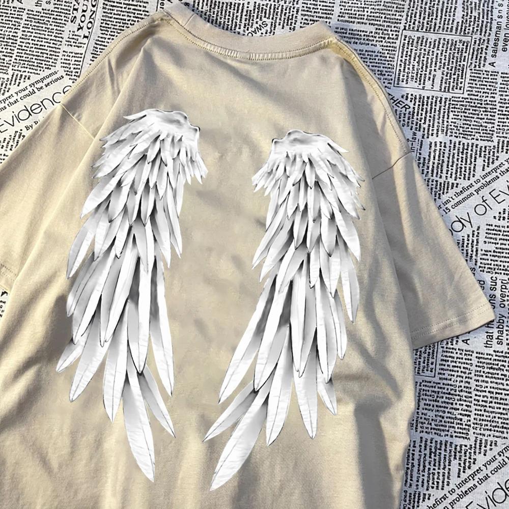 Футболка с рисунком «Крылья ангела» для мужчин и женщин, качественные футболки в стиле хип-хоп, креативные топы с круглым вырезом, футболки с индивидуальным дизайном
